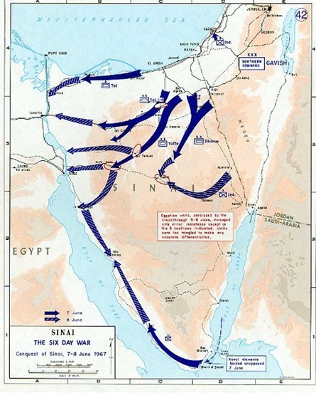 Kort Over Sinai Halvoeen Erobret 7. 8. Juni 1967